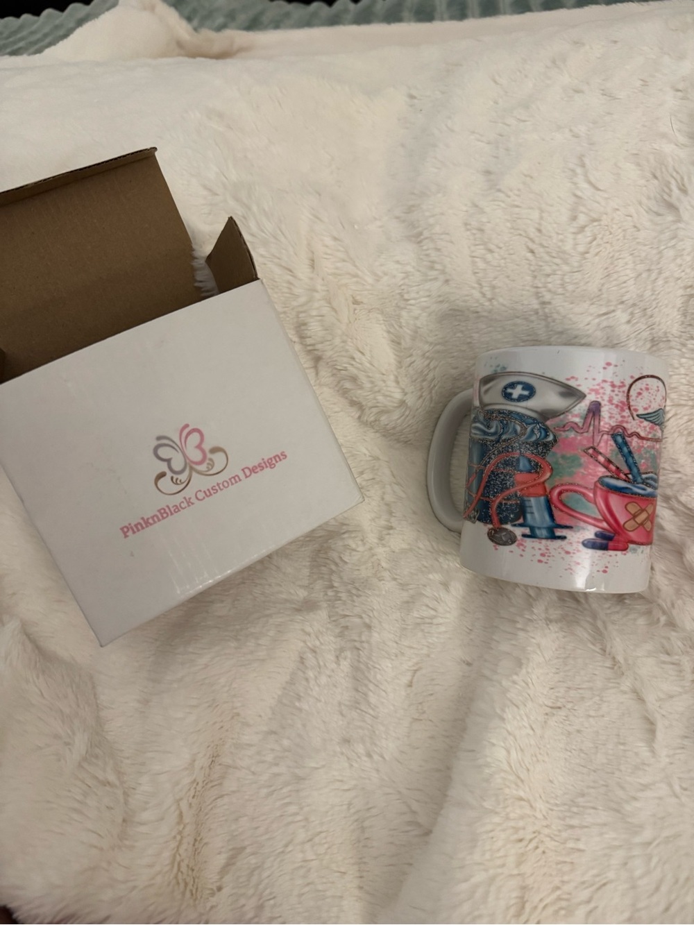 White & Pink Nurse-Themed Ceramic Mug
